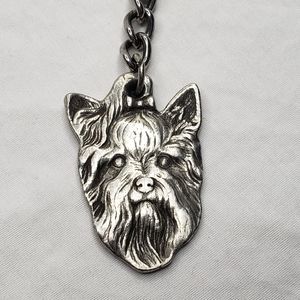 Vintage Pewter Yorkshire Terrier Dog Keychain I ❤ My Yorkshire Terrier